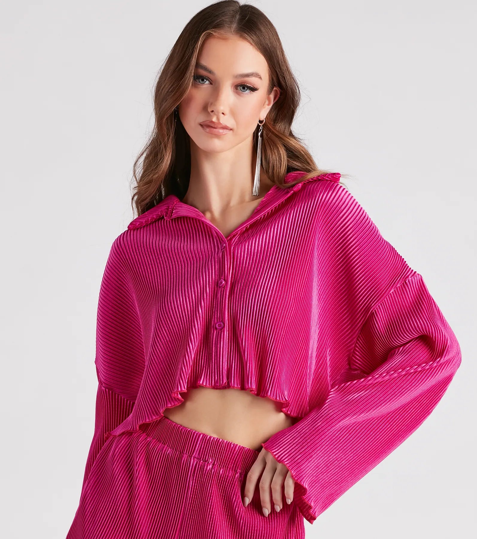 Just A Crush Satin Pleated Top And Shorts Set