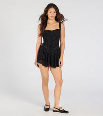 Flirty Instinct Flocked Floral Velvet Ruffle Romper