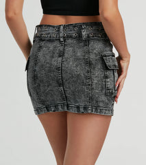 Trendsetting Aesthetic Belted Denim Mini Skirt