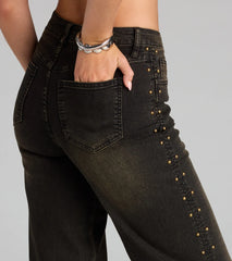 Studded and Snatched Straight Leg Denim Jeans