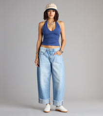 Whole Vibe Mid-Rise Barrel Denim Jeans