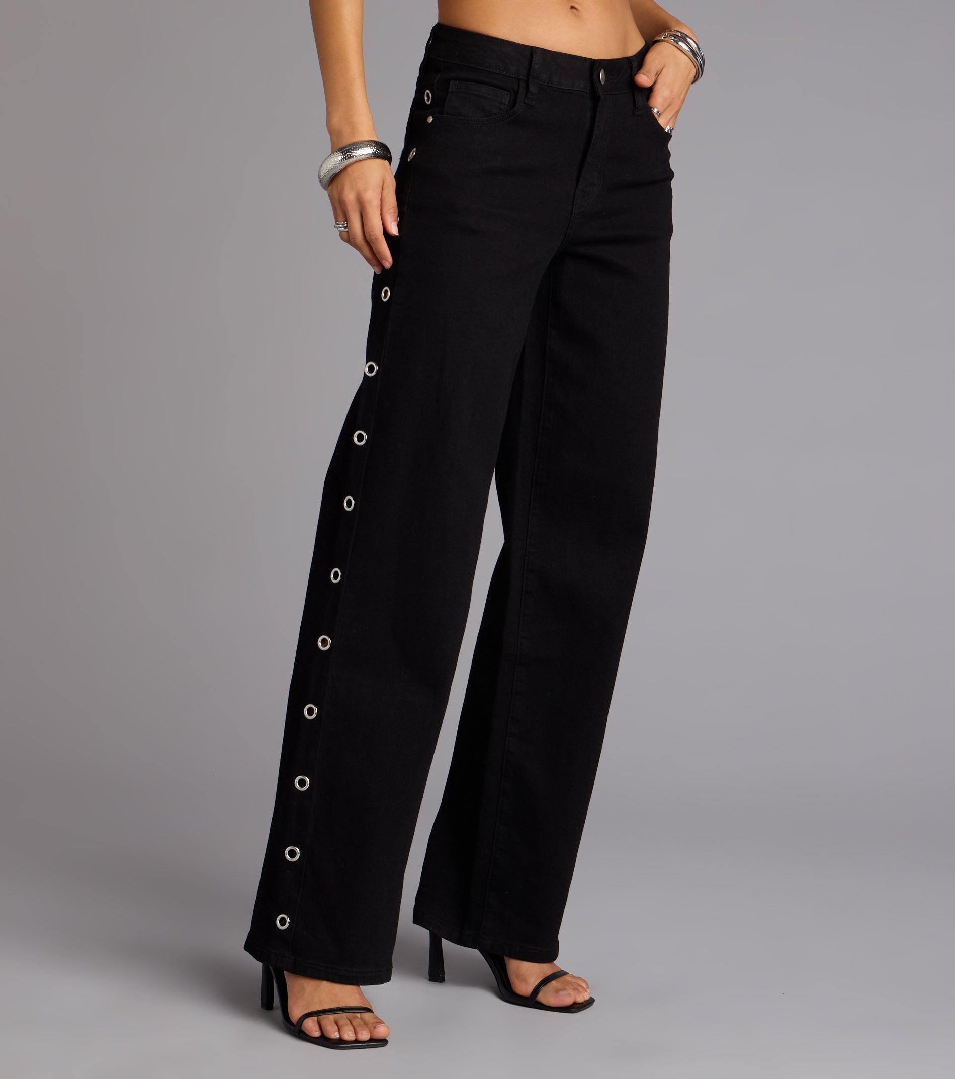 Ring It In Grommet Wide-Leg Denim Jeans