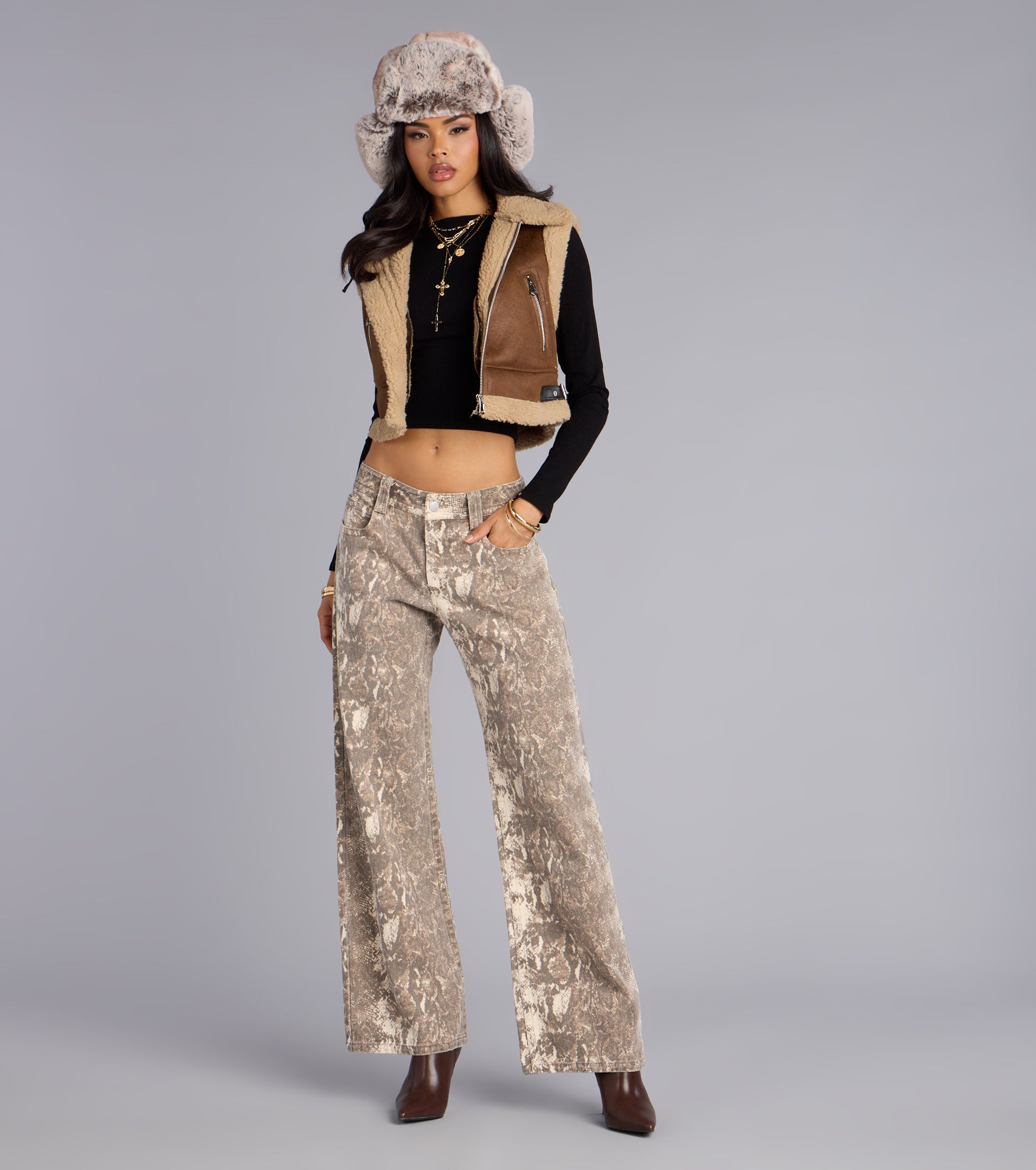 Wild Moves Snake Print Wide-Leg Jeans