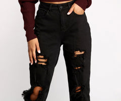 On the Edge High Rise Destructed Boyfriend Jeans