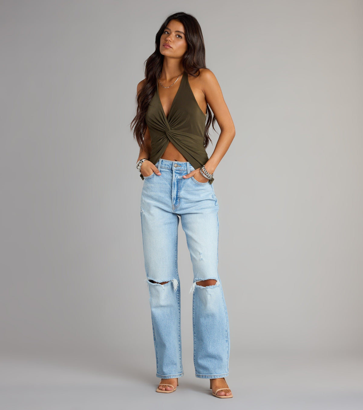 High-Rise Distressed Boyfriend Jeans