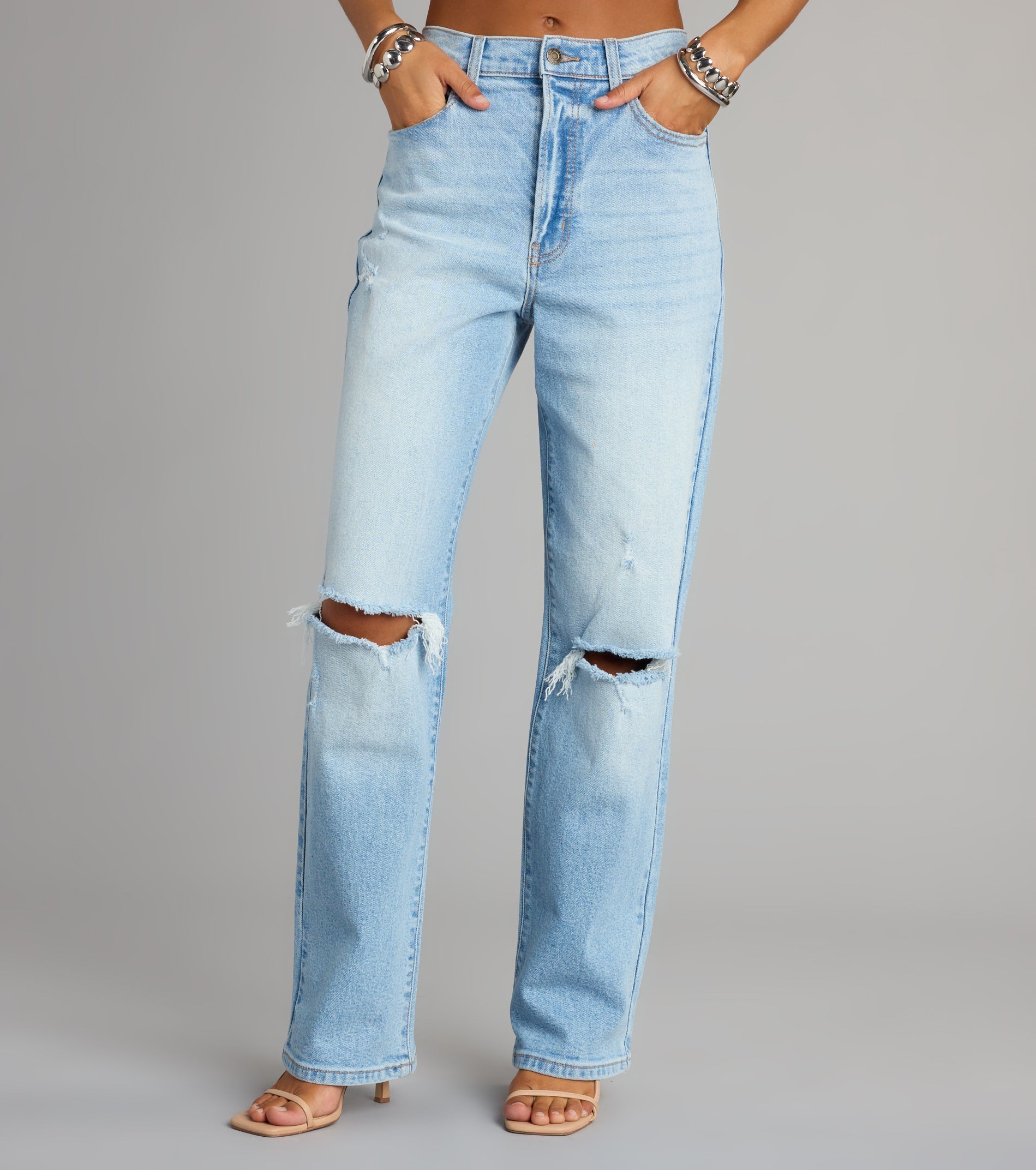 High-Rise Distressed Boyfriend Jeans