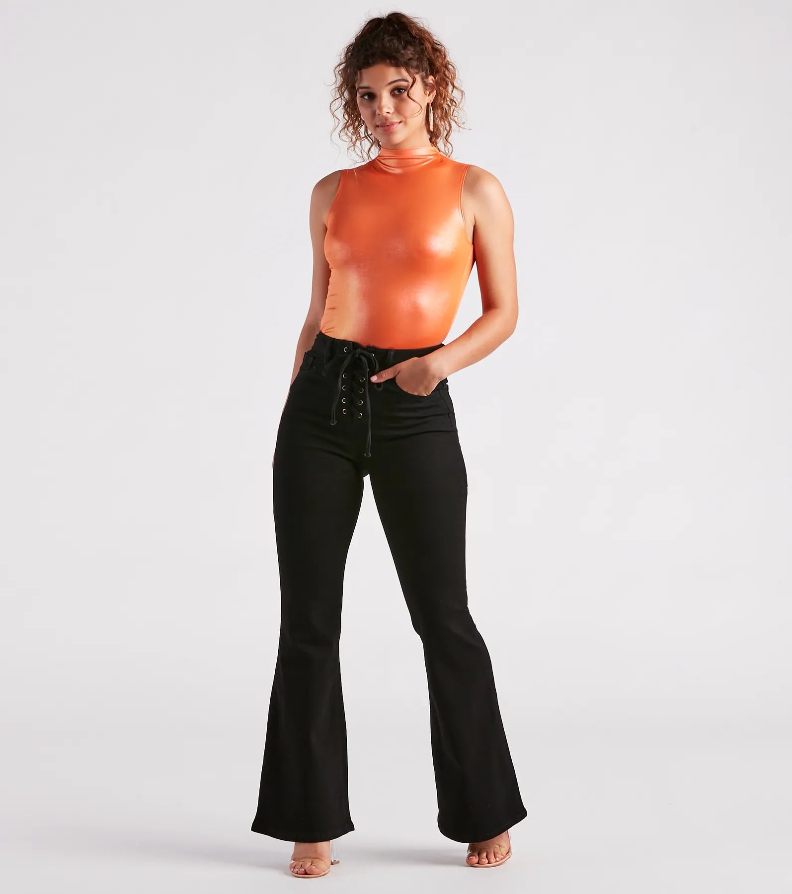 Bri High-Rise Lace-Up Flare Jeans By Windsor Denim