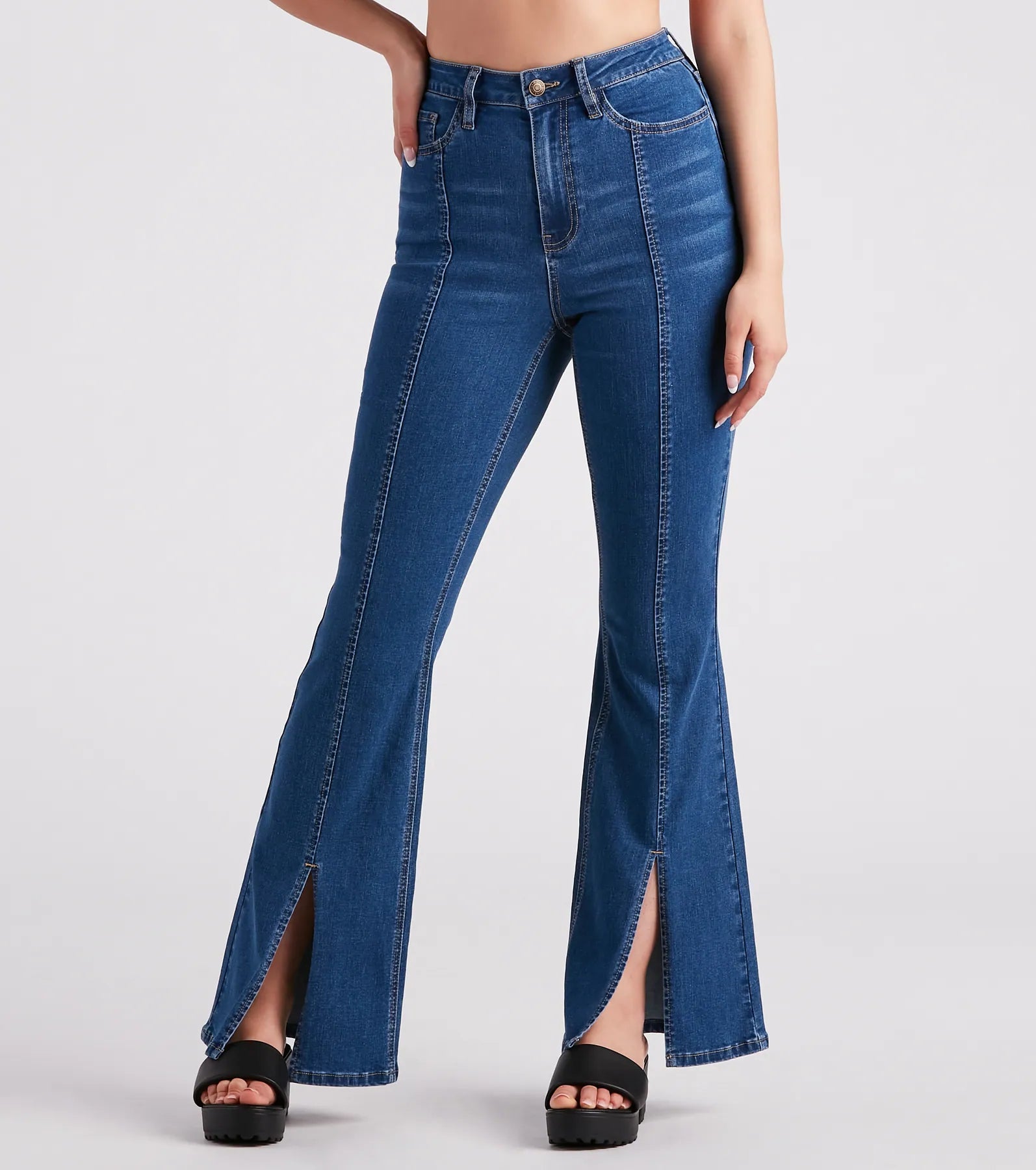 Bri High-Rise Split Hem Flare Jeans by Windsor Denim