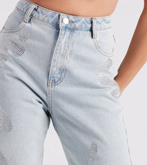 Blinged-Out Rhinestone Straight-Leg Jeans