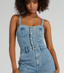 Trendy Perfection Button Up Wide Leg Denim Jumpsuit