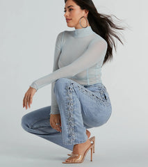 Trendy Business High-Rise Lace-Up Denim Jeans