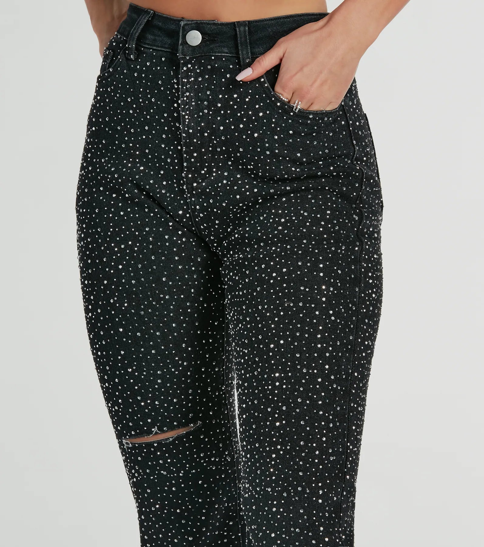 Glam Girlie Rhinestone High Waist Straight-Leg Jeans