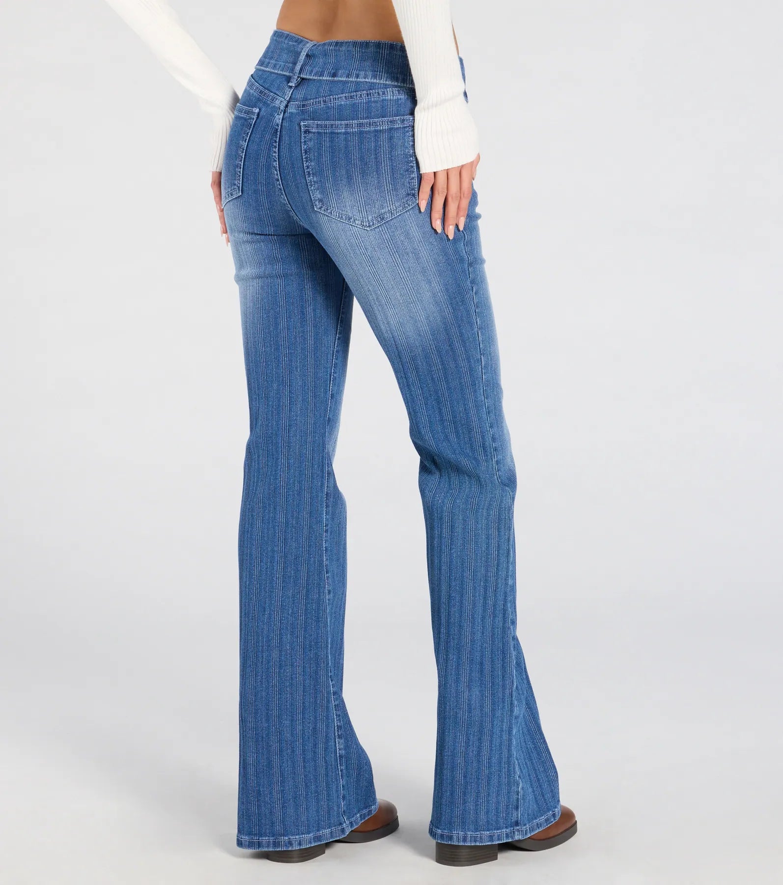 All Time Cute Mid-Rise Belted Flare Denim Jeans