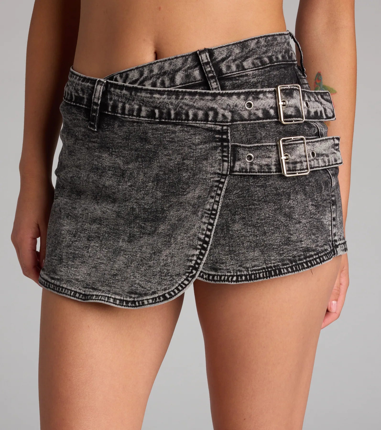 Buckle Up Baby High-Rise Denim Skort