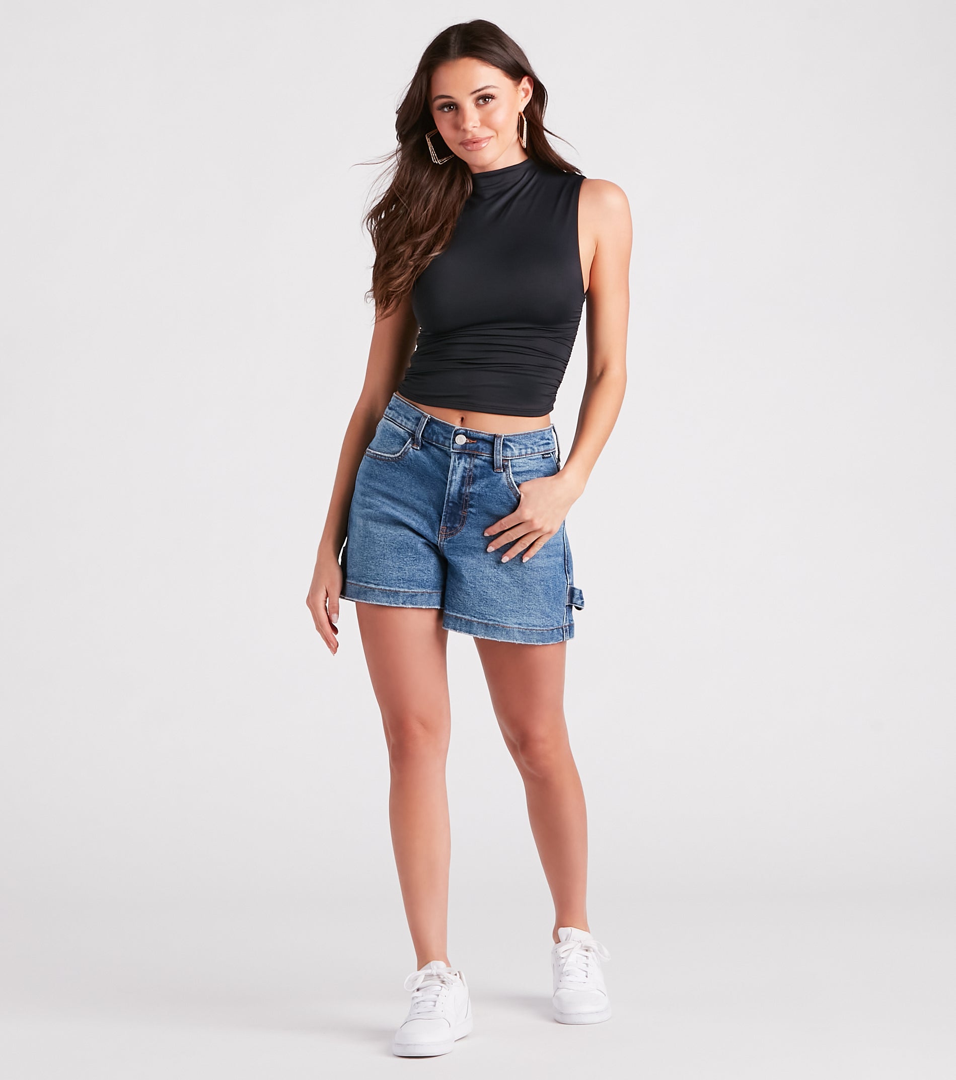On The Move High-Rise Cargo Denim Shorts