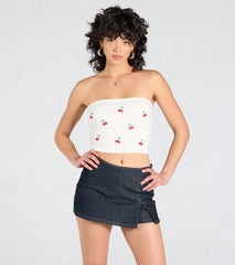 Always Ready Mid-Rise Slit Denim Mini Skort