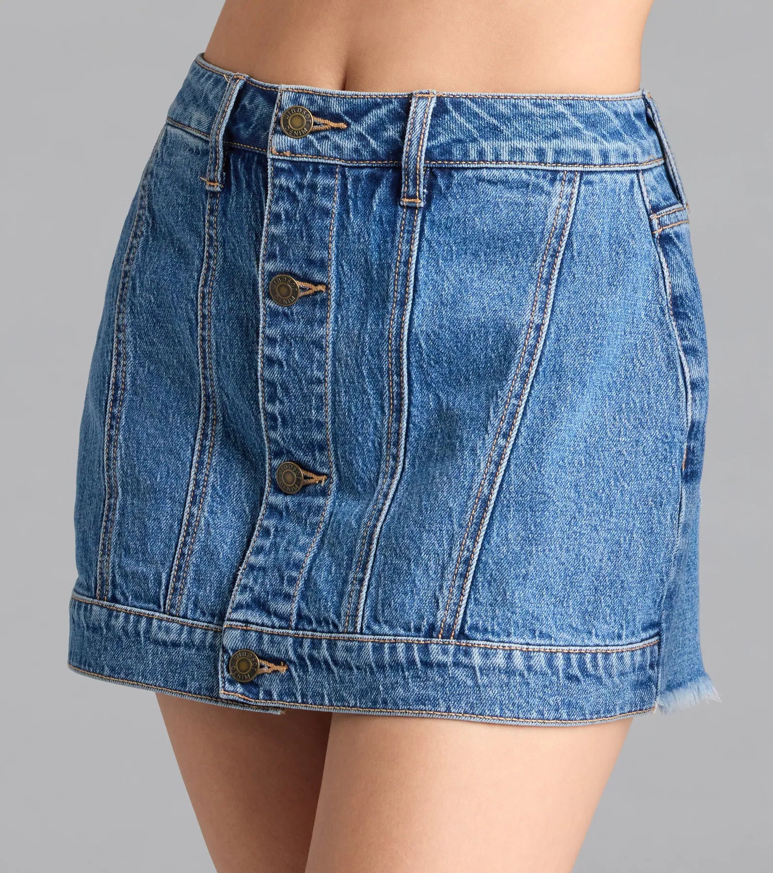 Timeless Staple Mid-Rise Button Denim Skort