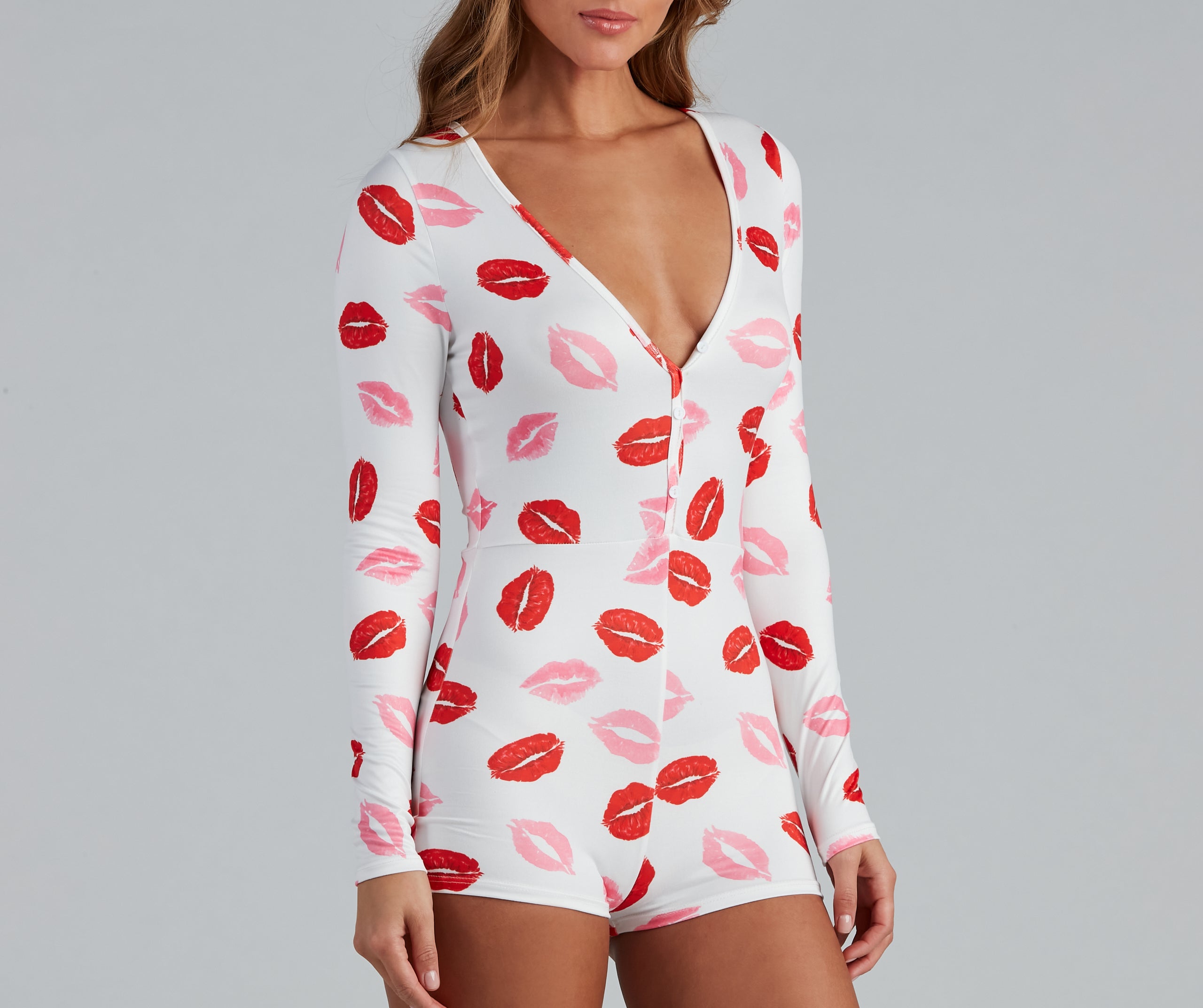 Kiss Kiss Lip Print Pajama Romper