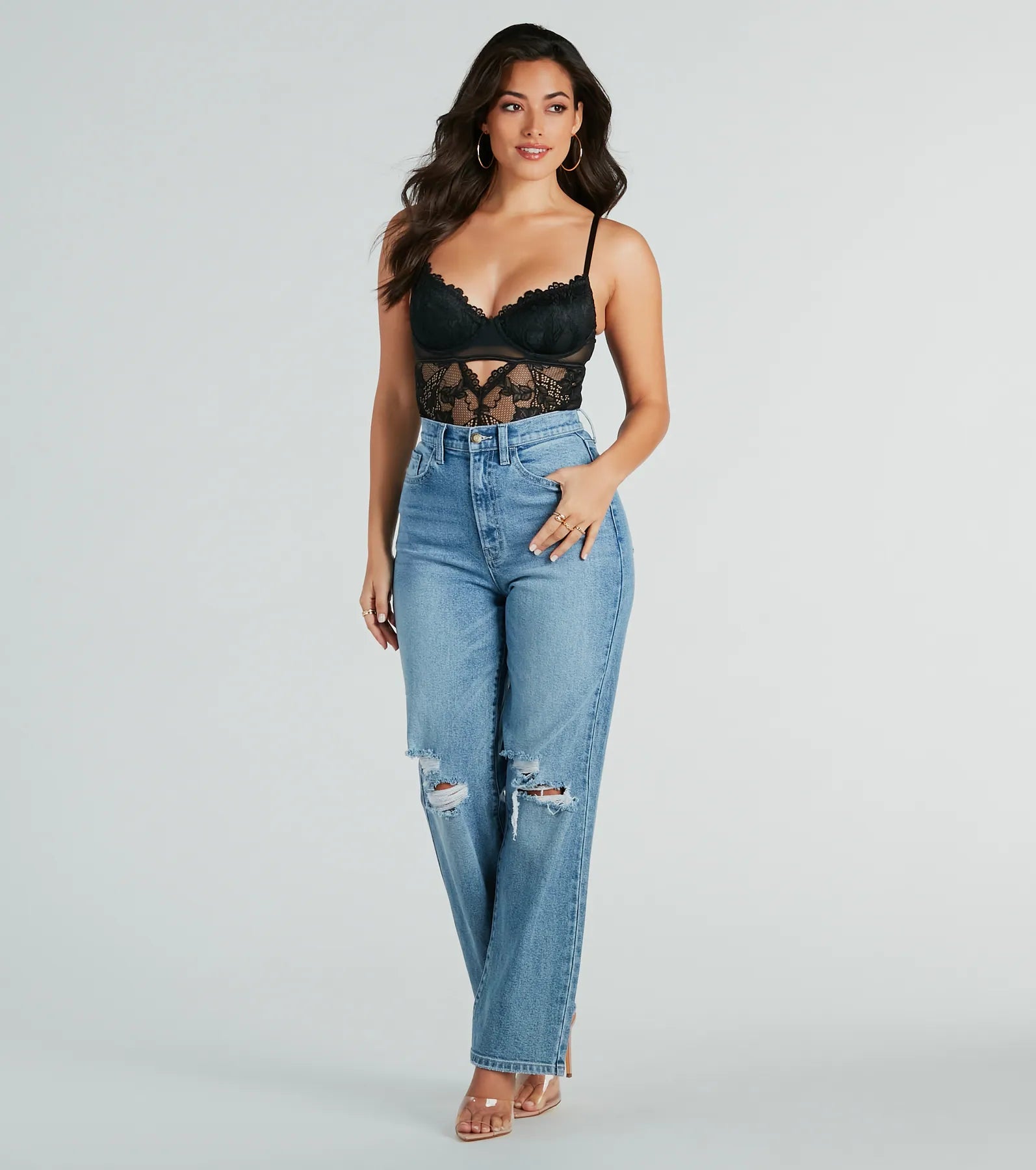 Tempting Chic Sheer Floral Lace Bodysuit