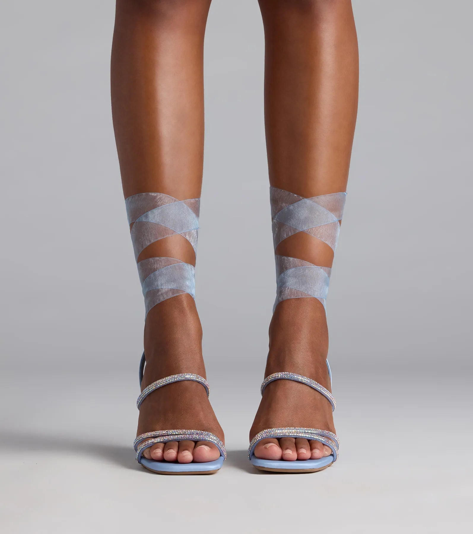 Stay Elegant Lace-Up Rhinestone Block Heels