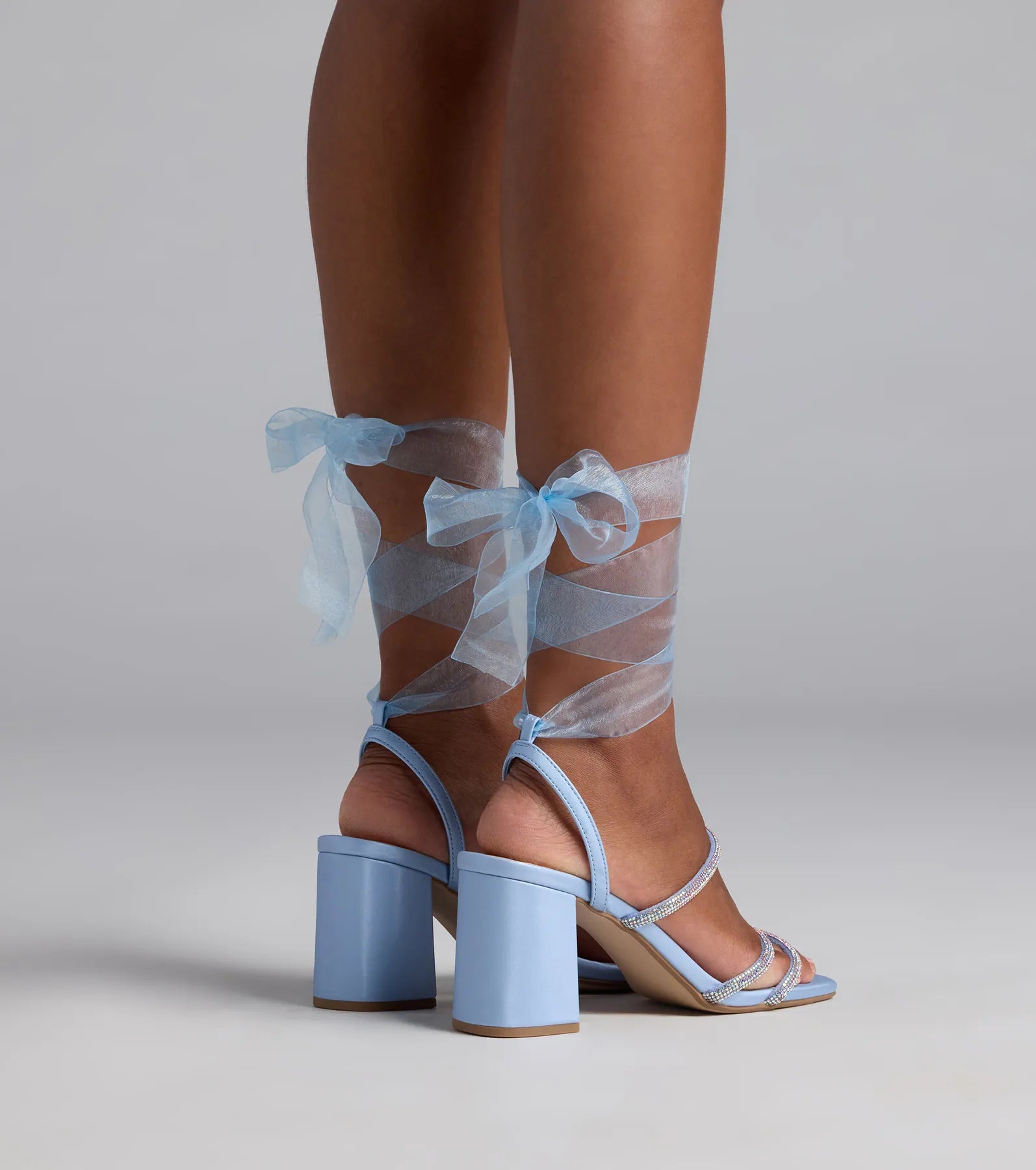 Stay Elegant Lace-Up Rhinestone Block Heels