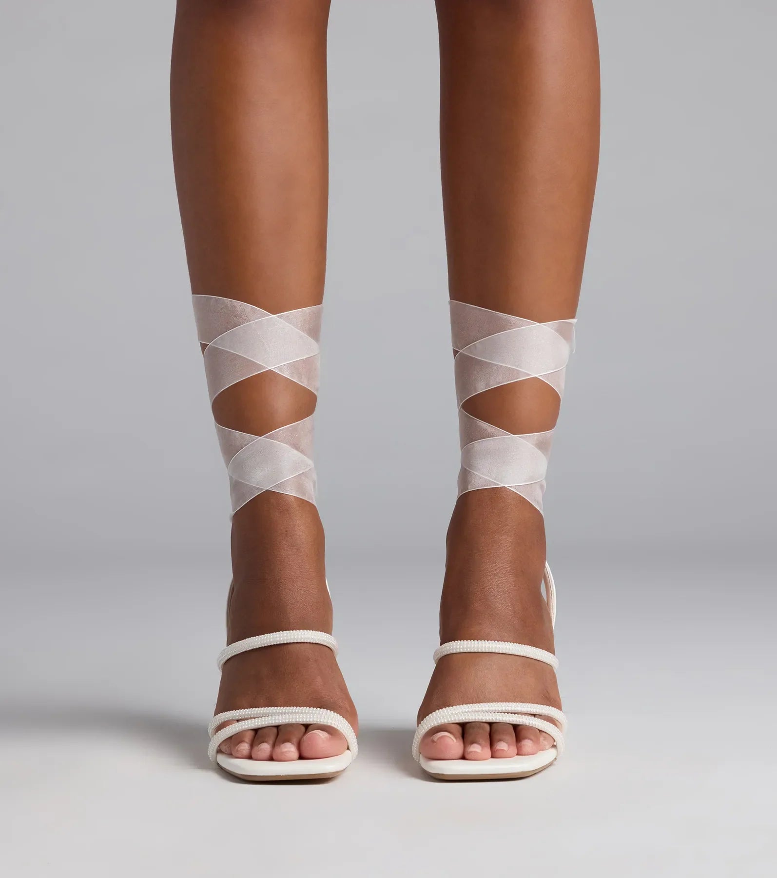 Stay Elegant Lace-Up Rhinestone Block Heels