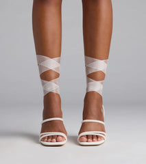 Stay Elegant Lace-Up Rhinestone Block Heels