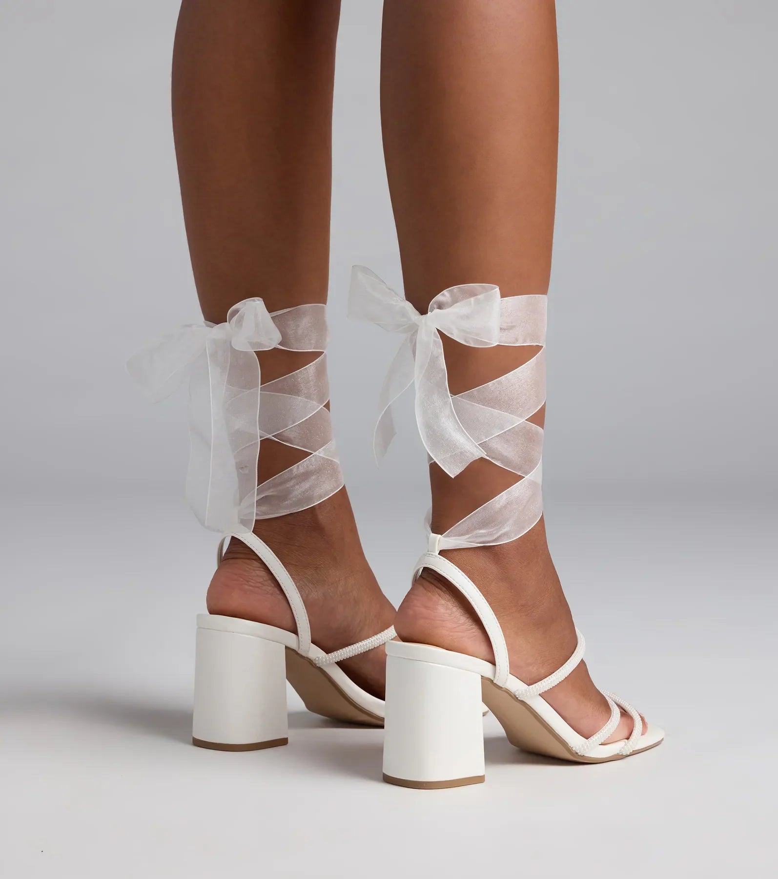 Stay Elegant Lace-Up Rhinestone Block Heels