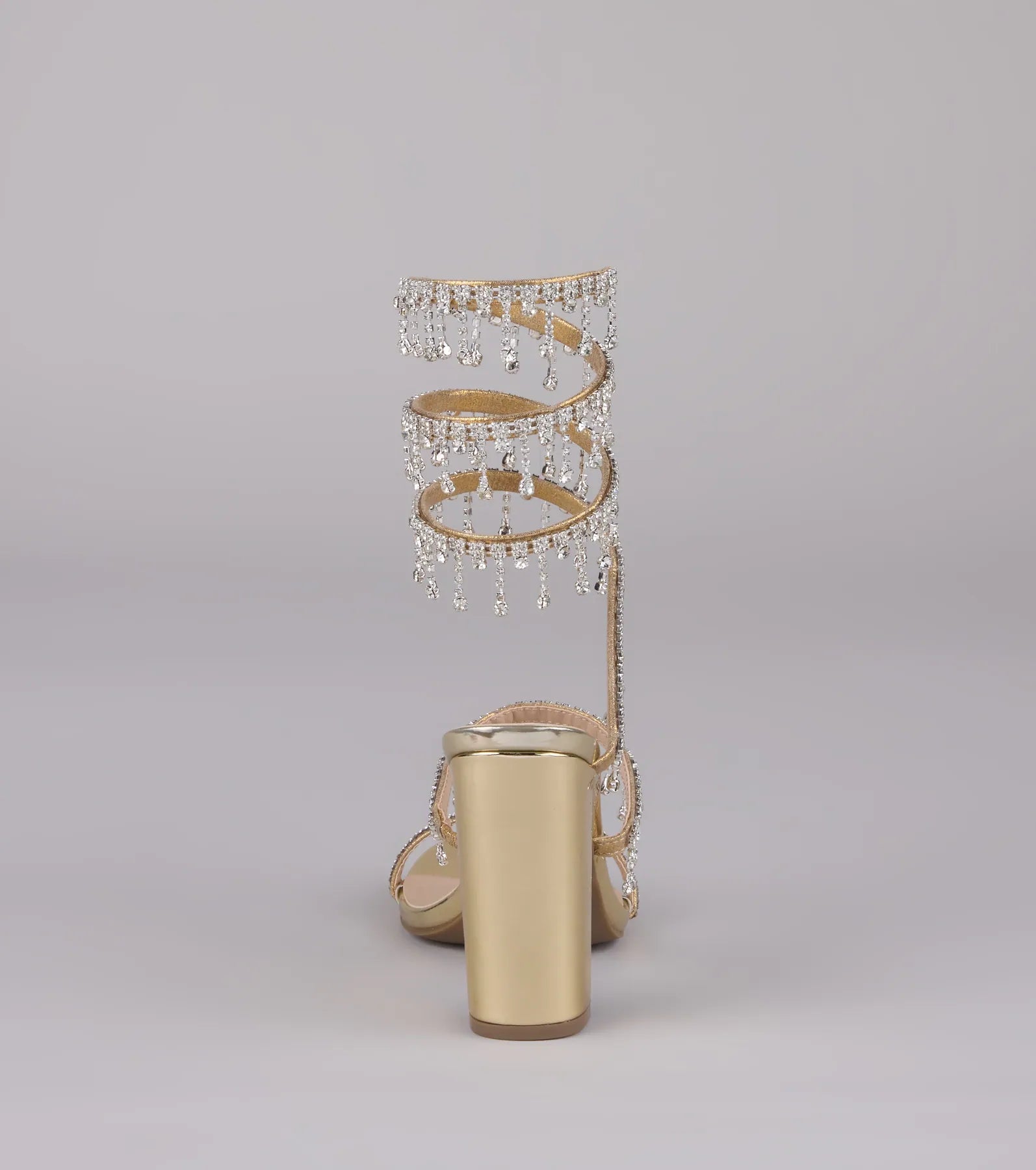 Keep It Gorgeous Rhinestone Spiral Block Heels