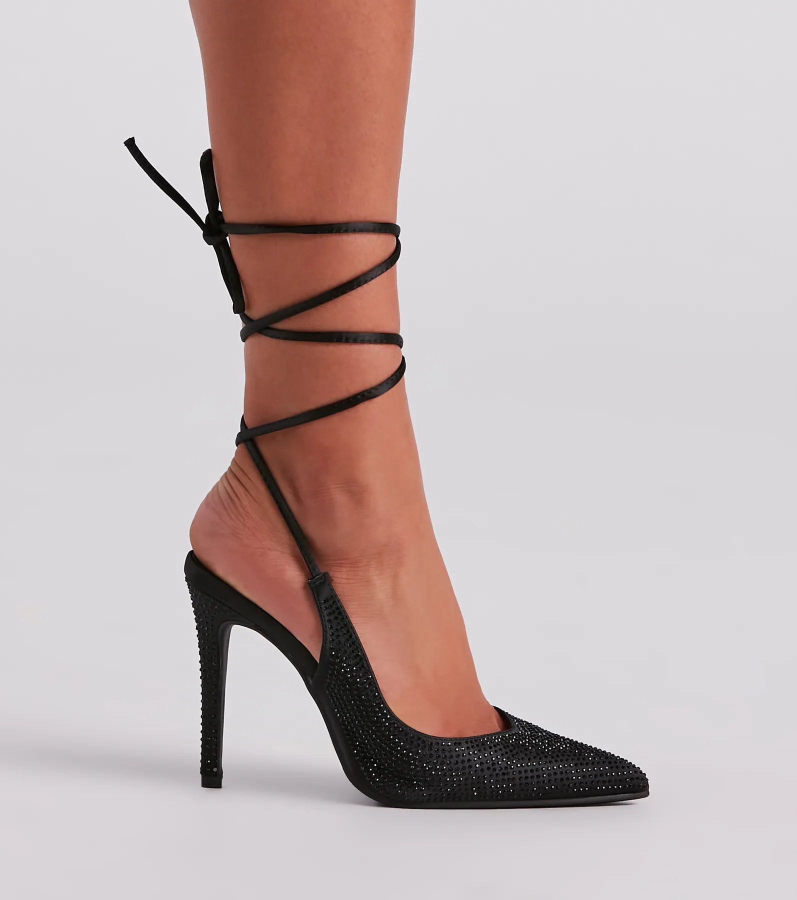 Chic Glam Rhinestone Lace-Up Stiletto Heels