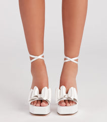 Time To Be Fab Satin Bow Platform Heels