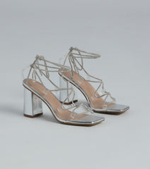 Luxe Rhinestone Lace-Up Metallic Heels