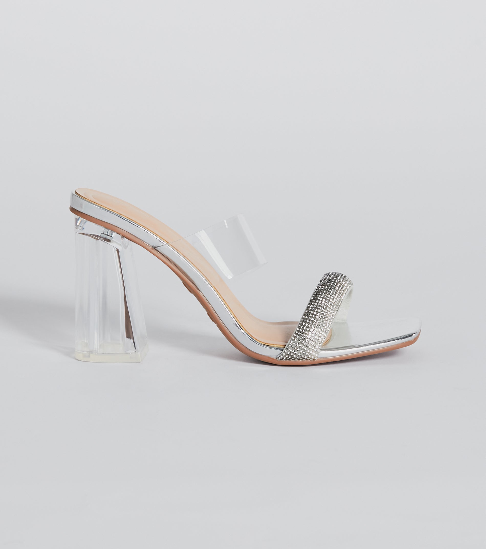 Ombre Effect Rhinestone Lucite Block Heel Mules