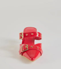 Keep It Chic Buckle Strap Kitten Heel Mules