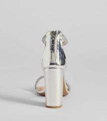 Glam Moves Rhinestone Strap Block Heels