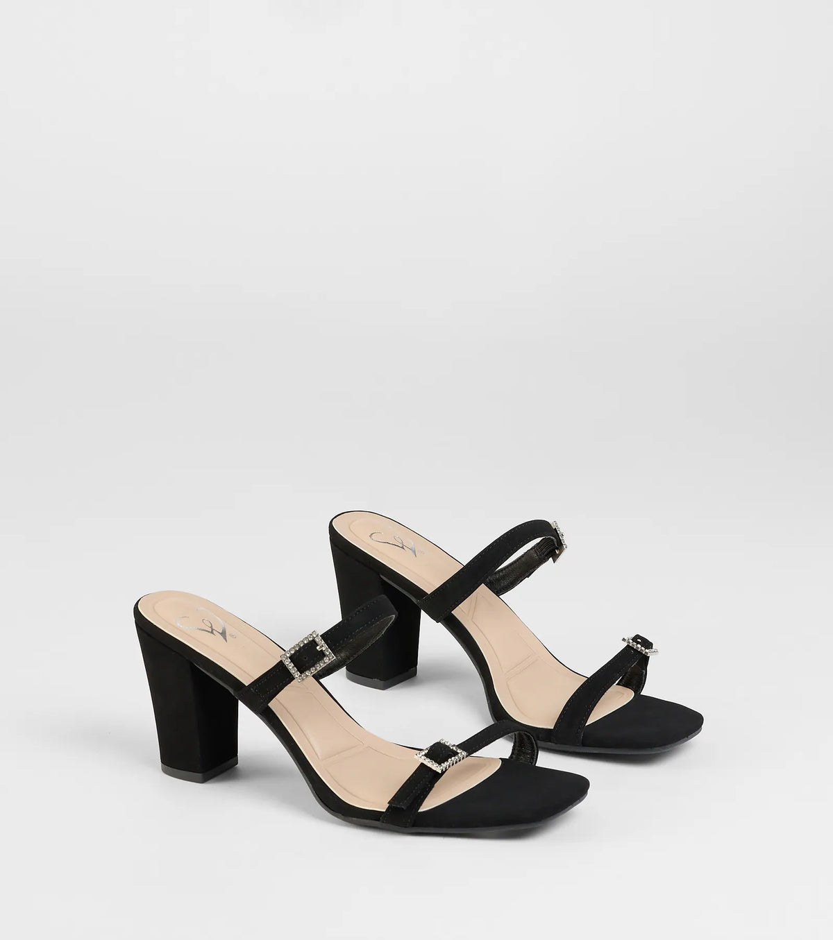 On The Down Low Rhinestone Buckle Mules