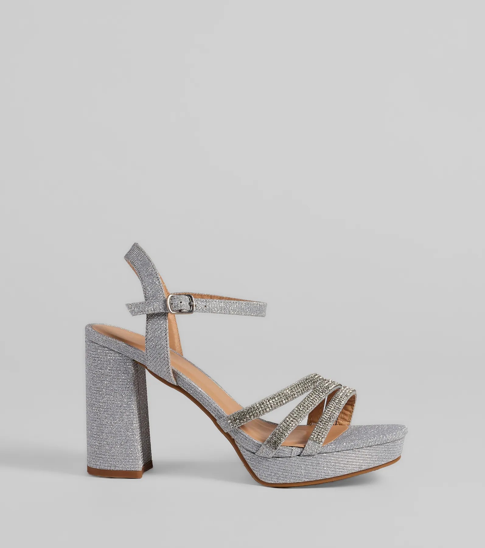 Stepping Out Rhinestone Strappy Platform Block Heels