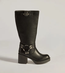 Sleek Strut Under-The-Knee Moto Boots