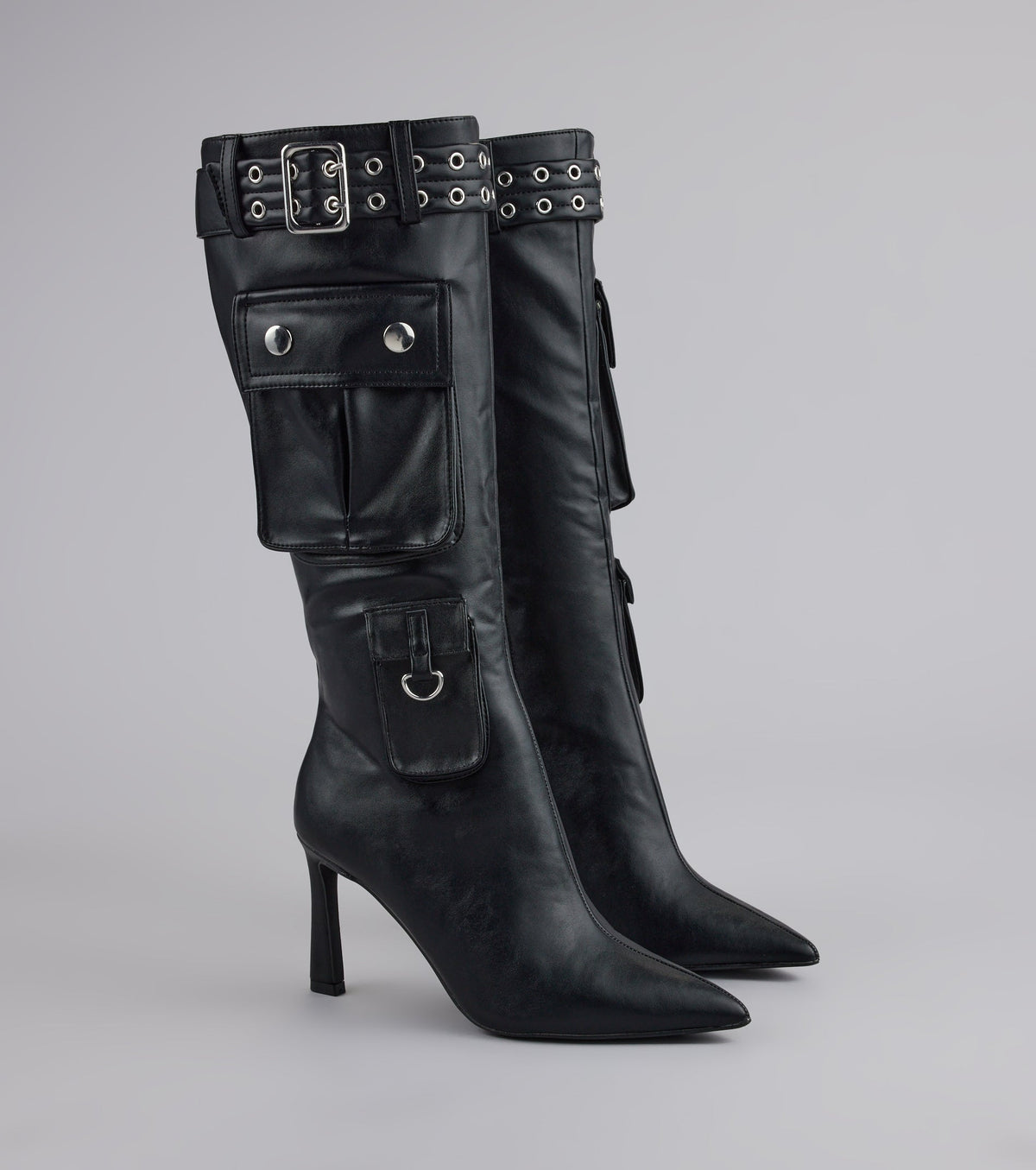 Hot on the Heist Buckled Pocket Stiletto Boots