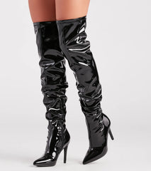 High Standards Patent Thigh-High Stiletto Boots
