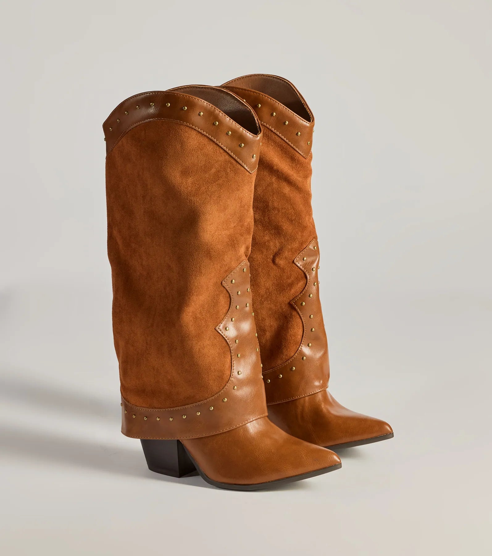 Studded Chic Fold-Over Under-The-Knee Boots