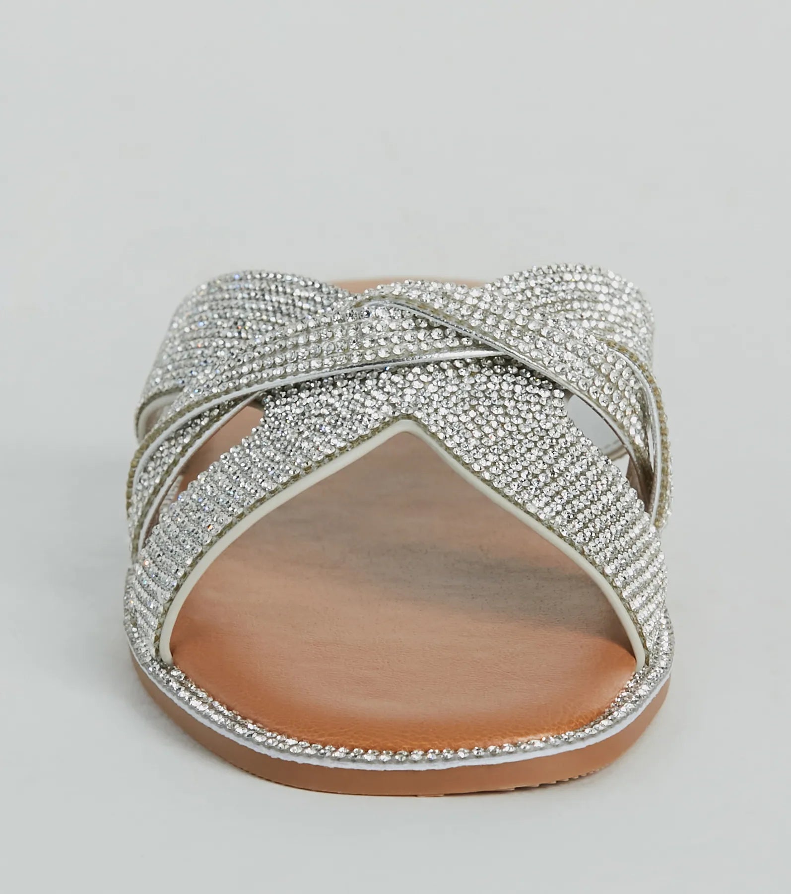 So Glitzy Rhinestone Strappy Faux Leather Sandals